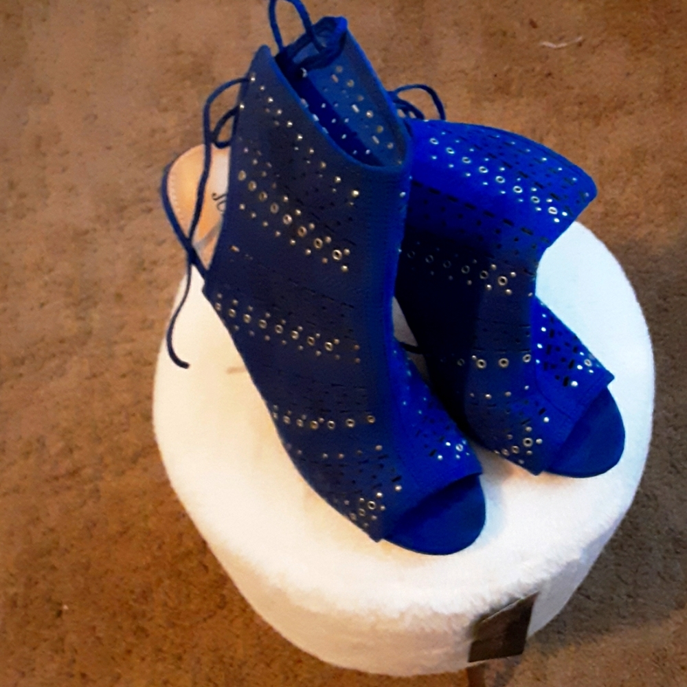 Blue back laced heels
